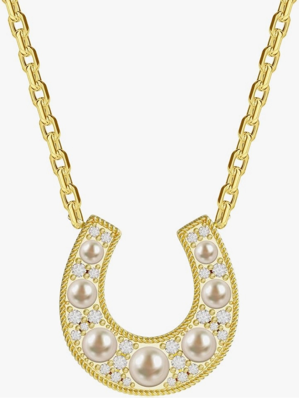 Gorgeous Neiman Marcus 18KT Gold vermeil Pearl Topaz Horseshoe necklace necklace